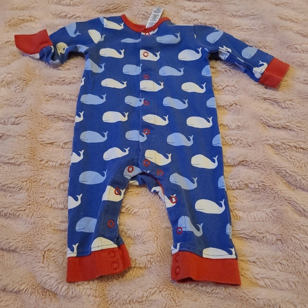 Baby Boden blue and red whale romper size 3-6 months